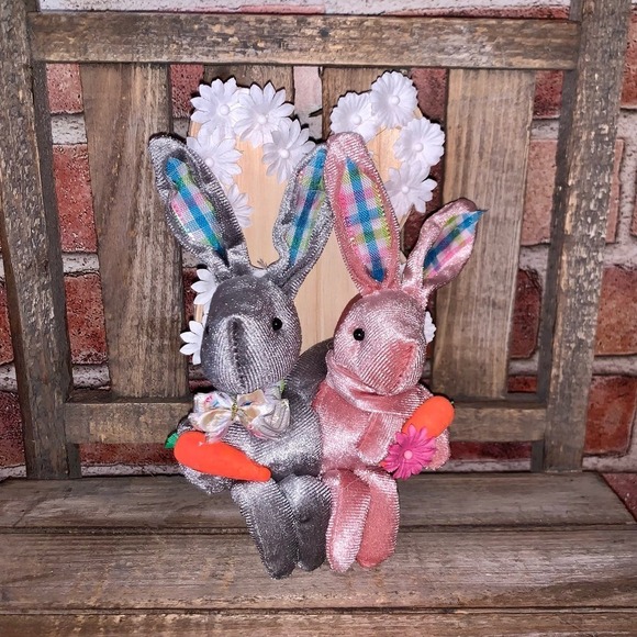 Vintage style velveteen bunny rabbits decor Spring Easter decor - Picture 6 of 7